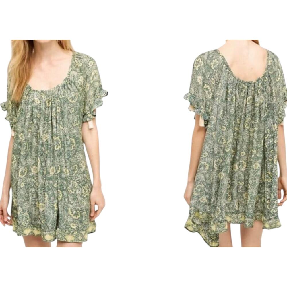 ANTHRO‎ NATALIE MARTIN Silk Dress Chemise Oversized XS/S Billowy Peasant Flowy